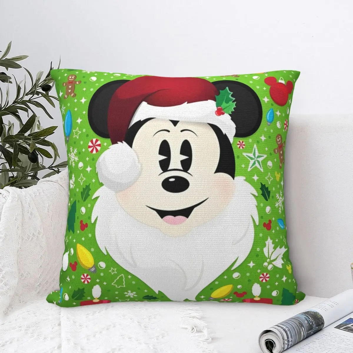 Pillow Cover Mickey Mouse Merry Christmas Day Graphic Cushion Cover Retro Trendy Pillow Case For Sofa Car Home Decor Pillowcases