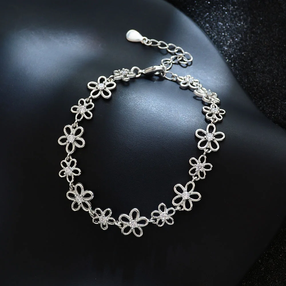 أساور من الفضة الإسترليني عيار 925 للنساء إكسسوارات عصرية على شكل زهرة مجوفة قلادة بسيطة مجوهرات للحفلات هدية