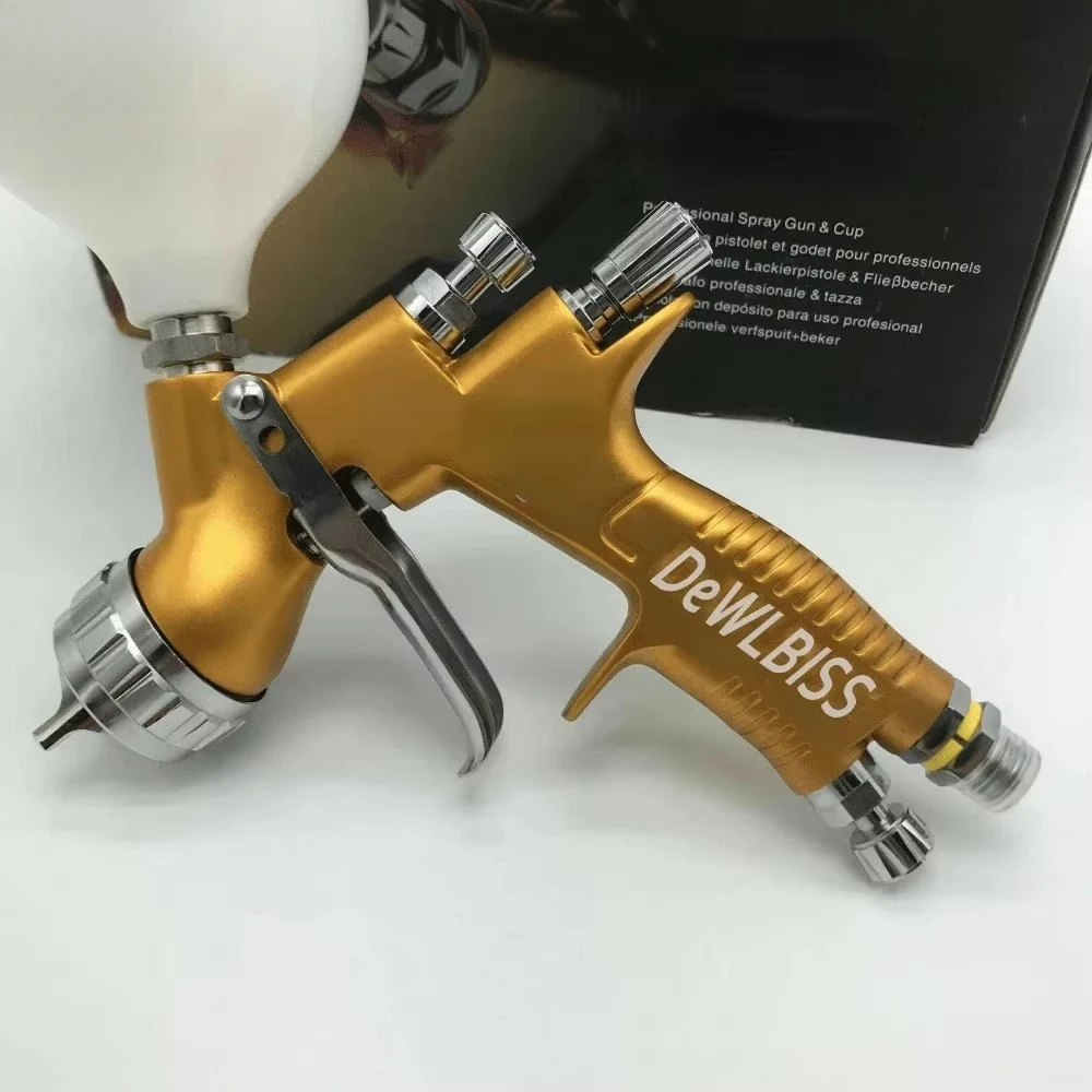 Tpaitlss Spray Gun Painting Gun 1.3mm/1.8mm Nozzle Glod With Mixing Cup Water Based Air Spray Gun Airbrush