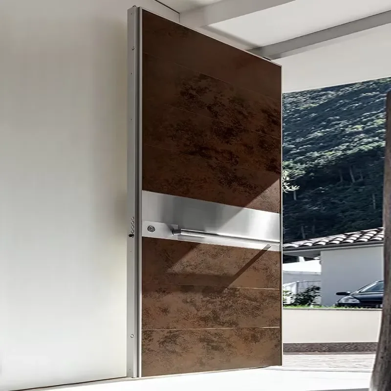Custom Rustic Brown Pivot Entry Door Modern Design Exterior Wood Entry Doors for Residential & Outdoor Made of Aluminum Alloy
