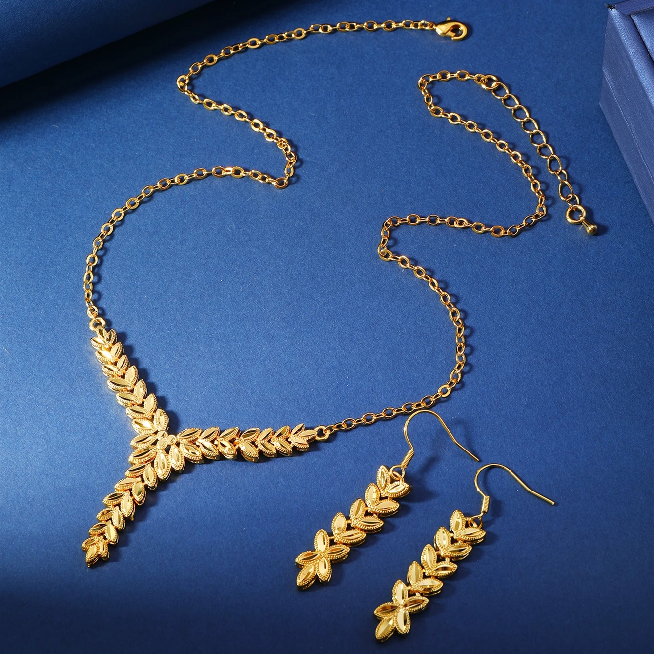 أزياء الشرق الأوسط الأنيقة عالية الجودة النحاس القمح الأذن نمط أزياء المرأة مجموعة مجوهرات، 1 قلادة و 1 زوج من الأقراط #4