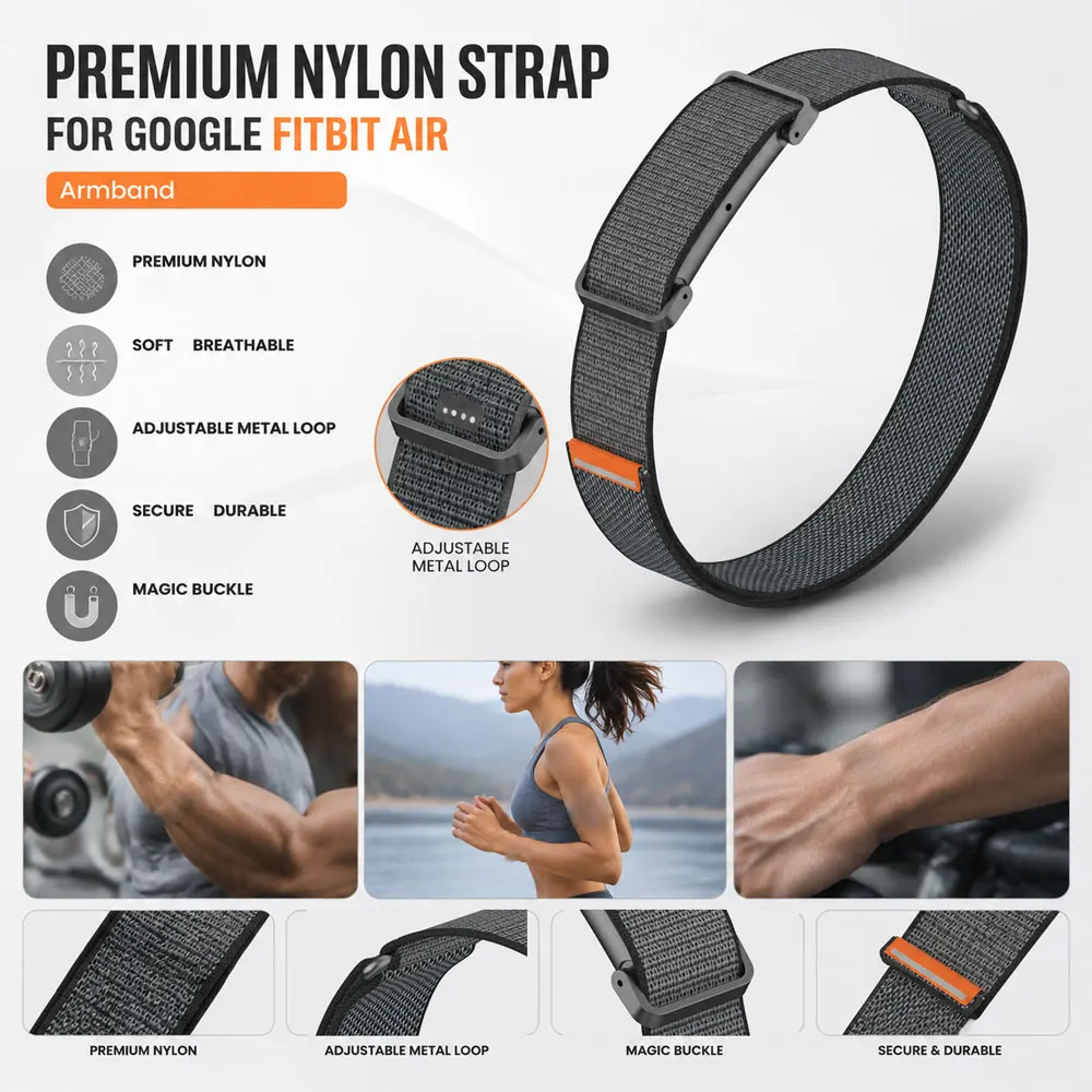Bracelet de poignet pour biceps compatible avec Google Fitbit Air, bracelet en nylon pour tracker de fitness, bracelet de remplacement pour Google Fitbit Air