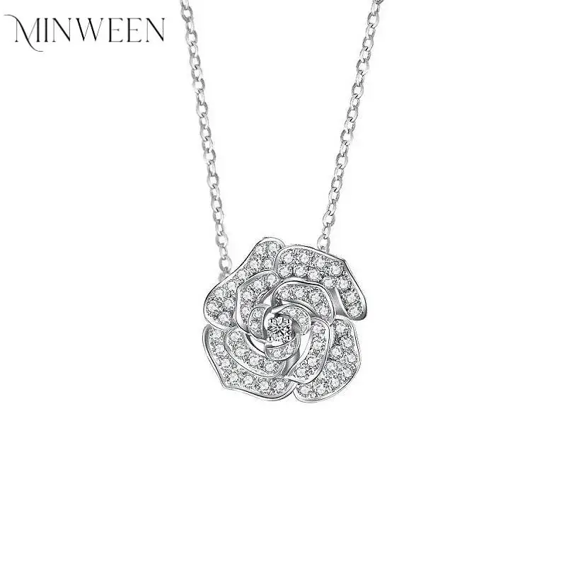 

Luxury Mountain Camellia 925 Silver Pendant Inlaid with High Carbon Diamonds Versatile New Style