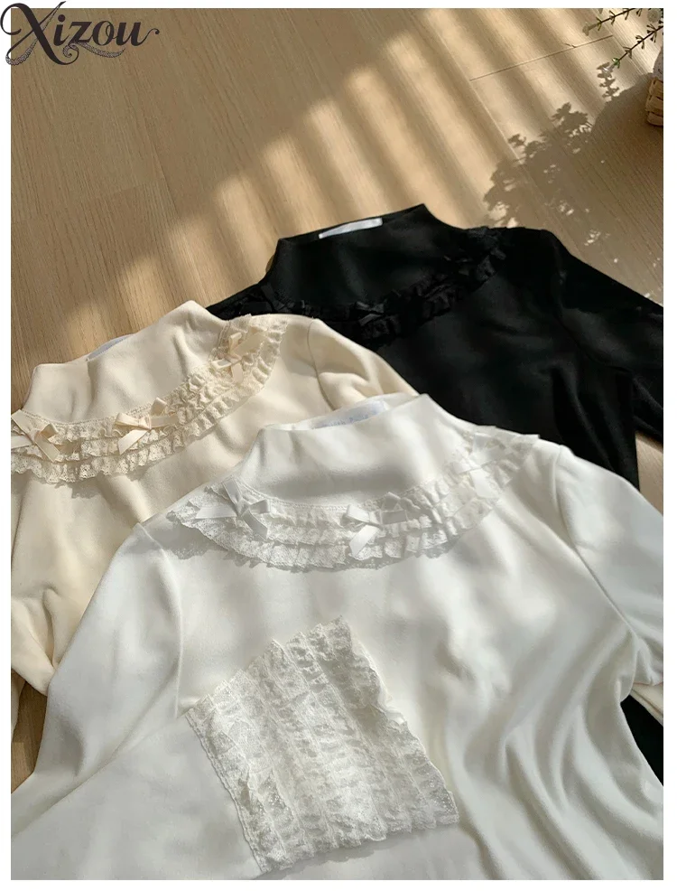 

Long-sleeved Tops Warm Elastic Knitting Inner Shirt Spring Autumn and Winter Pullovers Lolita Style Women's Sweaters 2025 New