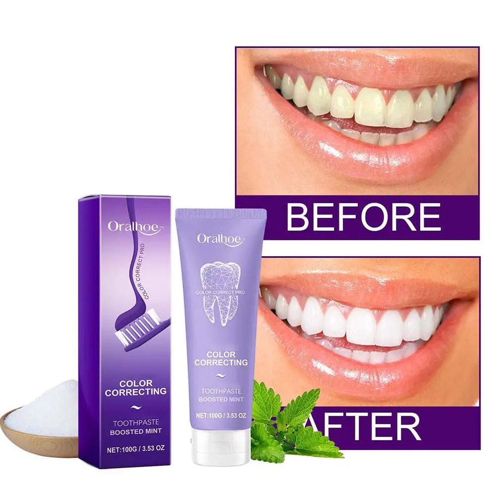 100g Purple Whitening Toothpaste Removal Tooth Stains Repairing Care For Teeth Gums Fresh Breath Brightening Teeth Care V3A2