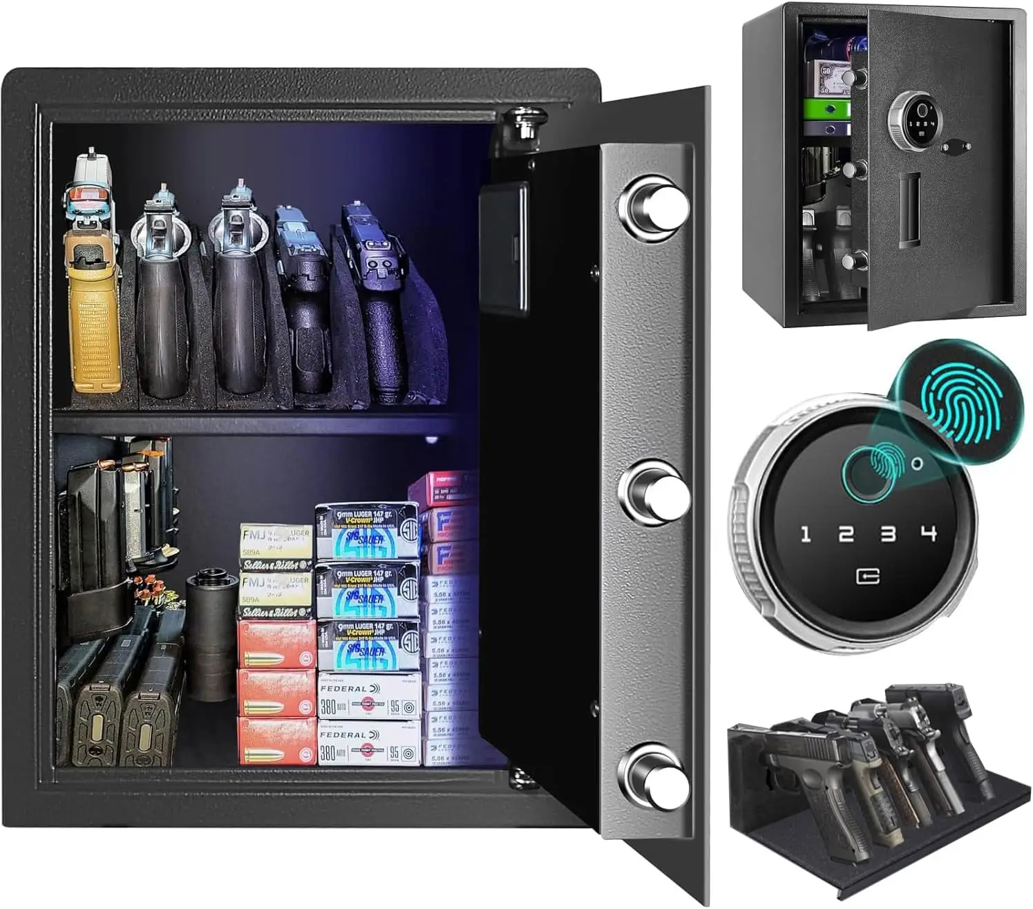 Security Biometric Fingerprint Safe, Steel Lock Box Safe for Home/Office/Hotel, Secure Handgun, Documents, Jewelry, Valuables -