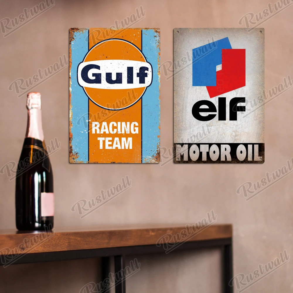 Rust Wall Vintage Elf Motor Oil Gas Racing Metal Sign Art Poster Iron Plates Garage Bar Pub Club Man Cave Home Decor Wall Decor