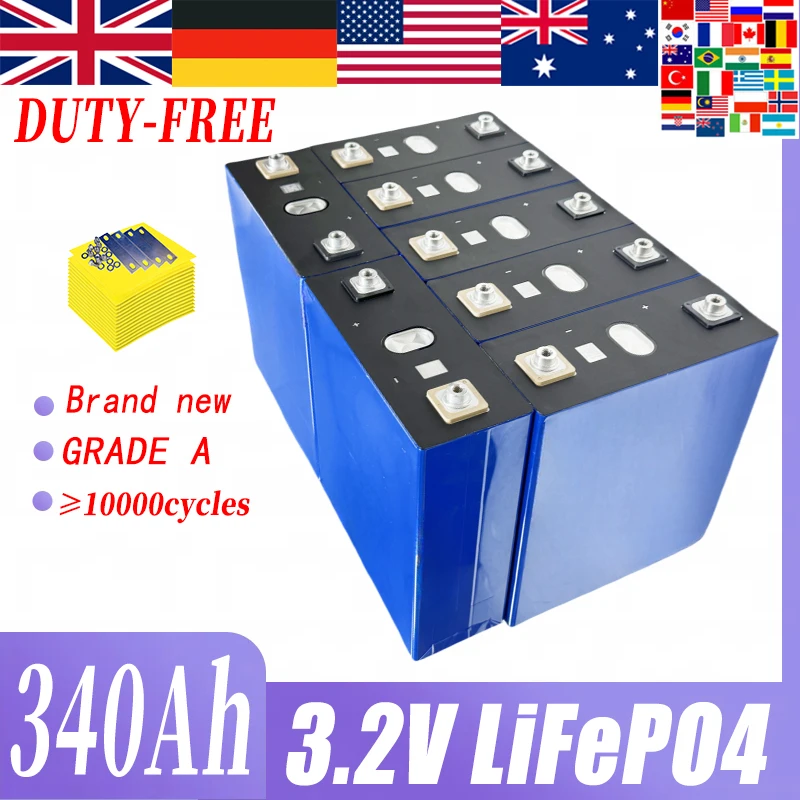 

3.2V 340Ah 10000+ Cycles LiFePO4 Battery Rechargeable Lithium Iron Phosphate Cell DIY 12V 24V 48V RV EV Golf Cart Grade A Cells