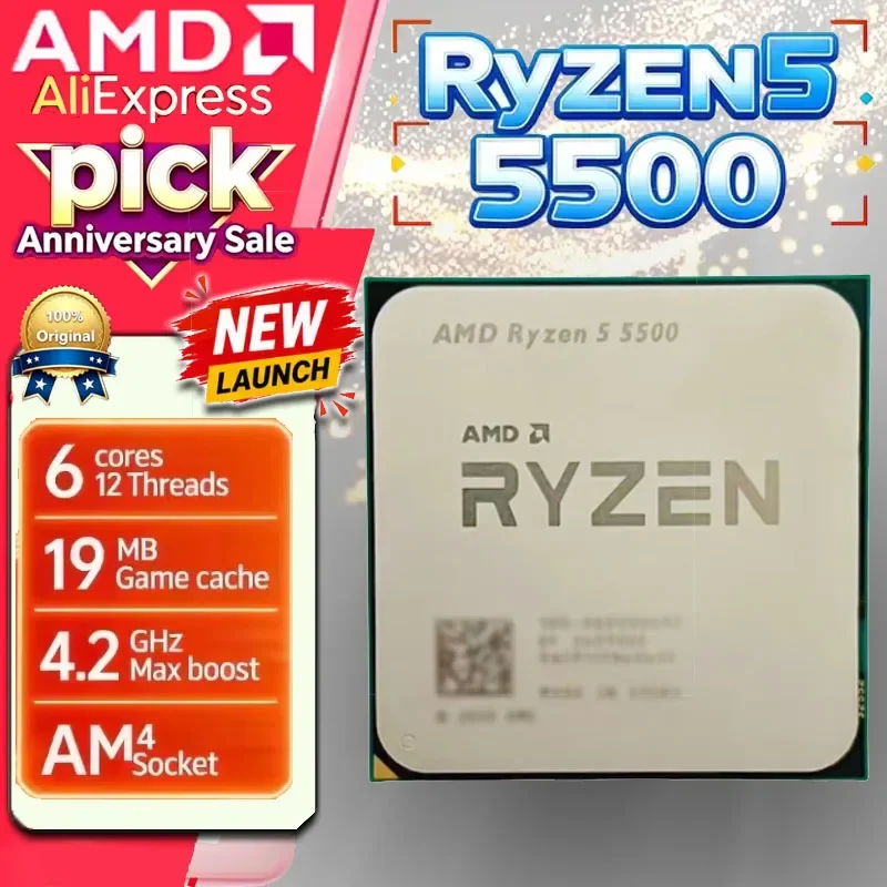 

AMD Ryzen 5 5500 Tray CPU 6 Core 12 Thread Up to 4.2GHz Unlocked AM4 Desktop Gaming Processor No Retail Box Without Cooler