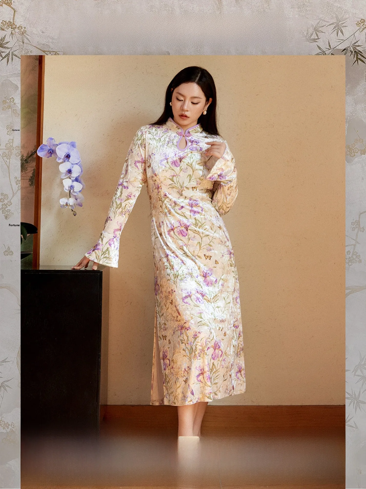 

Plusmall Mountain Fog, новинка 2025, большая размер, бархатная шелковая женская юбка трапециевидной формы с воротником-стойкой, длинная юбка-трапеция