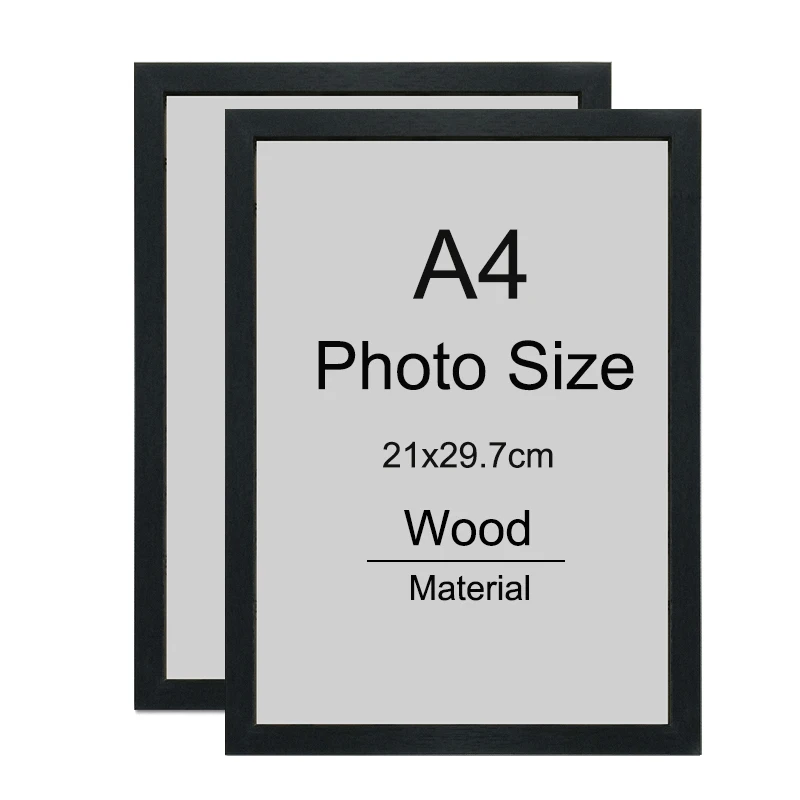 2pcs A4 black photo frame Wood picture frame Certificate document frame 21x30cm Poster Frame Dual Purpose Put and Hang