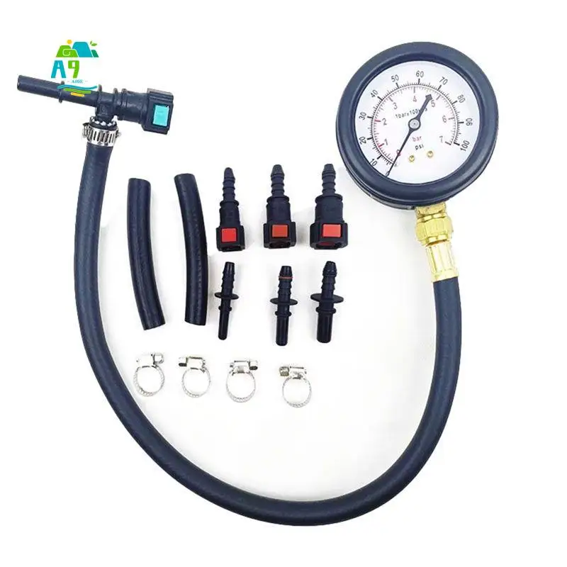 

A09E-Automobile Fuel System Pressure Gauge Motorcycle Car Pressure Tester Tool 0-100PSI 6.3/ 7.89/ 9.49 With Valve