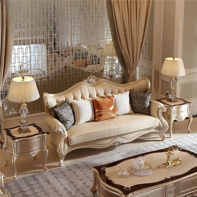 French luxury birch sofa living room villa leather sofa coffee table combination high-end furniture