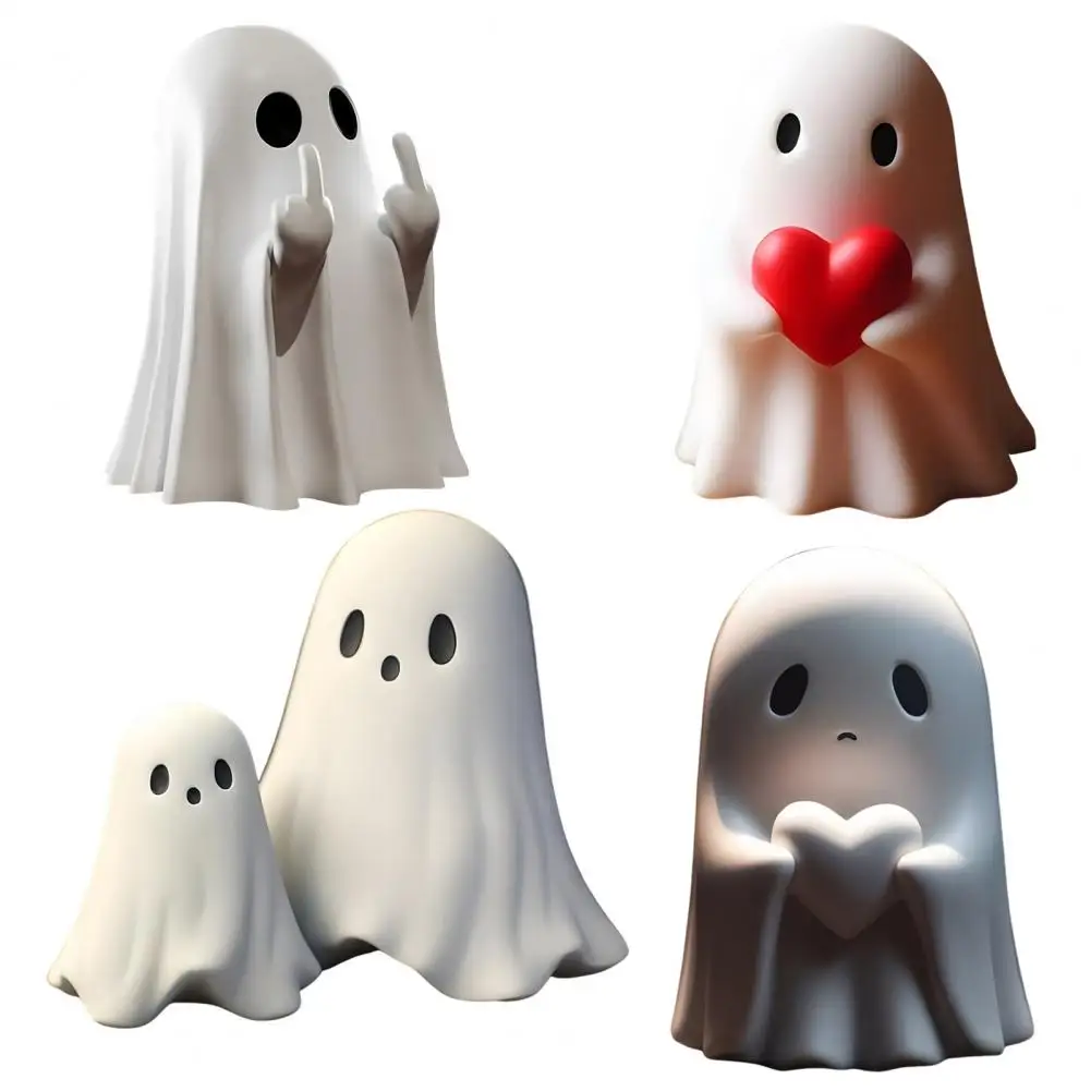 

Halloween Ghost Figurine Spooky Love Heart Middle Finger Little Ghost Resin Statue Sculpture Office Desktop Decoration Ornament