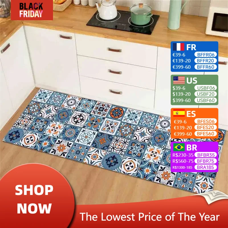 Pvc Carpet for Kitchen Floor Mat Waterproof Home Decoration Rug Oil-proof Anti-slip Long Foot Mats Alfombra Vinilicas Cocina