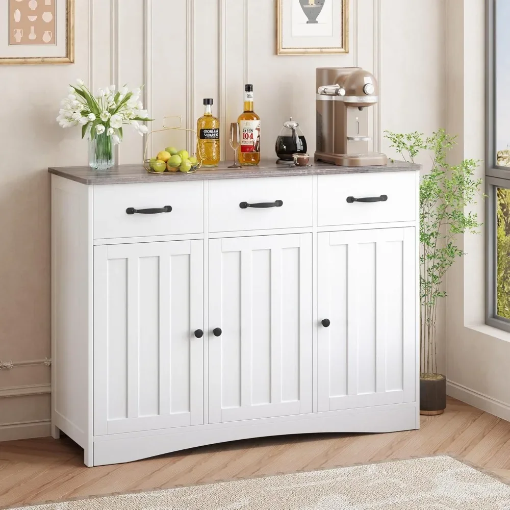 

Farmhouse Sideboard Buffet Cabinet, 42.5'' Kitchen Storage Cabinets with 3 Drawers and Barn Doors, Wood Coffee Bar Cabinet