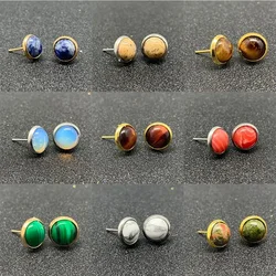 Natural Stone Stud Earrings For Women Handmade Bohemian Stainless Steel Earrings Wedding Jewelry Gift Moonstone Tigereye Binoux