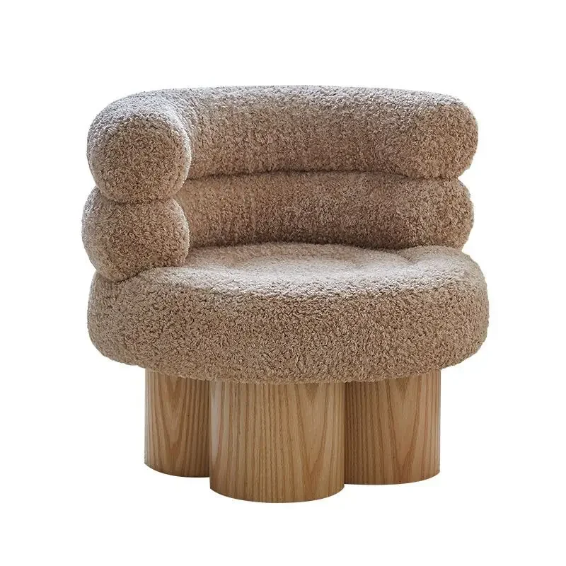 

French medieval single sofa, living room solid wood retro lamb wool leisure chair, lazy sofa