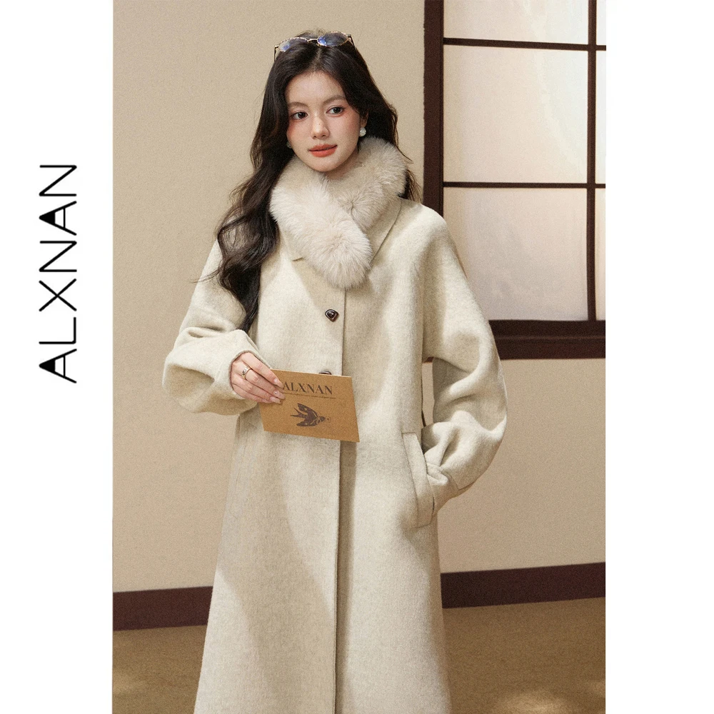 ALXNAN 100% Wool Coat for Women Autumn Winter New Fashion Long Overcoat 2026 Straight Female Long Sleeve Jacket L68309