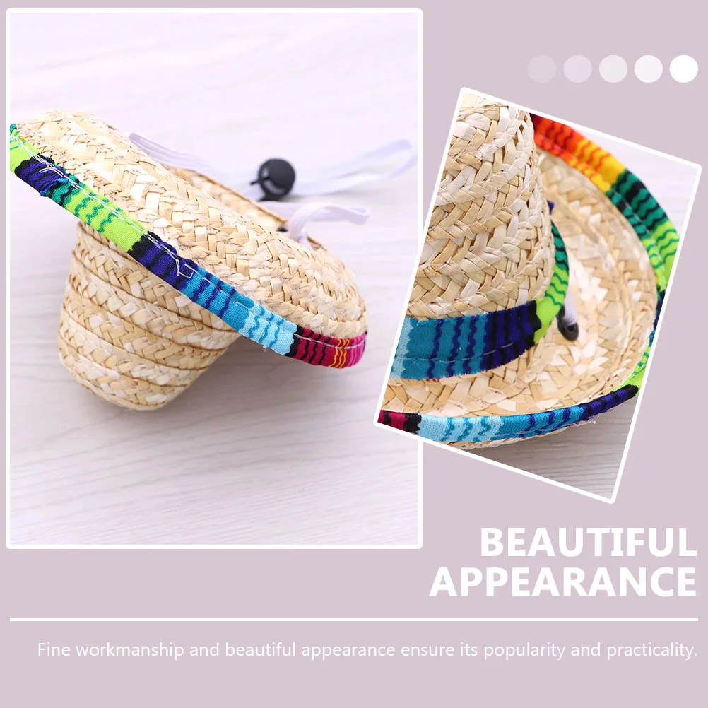 

2 pcs Dog Sombrero Hats Colorful Brim Pet Costume Mexican Ponchos Birthday Prop Tiny Straw Woven Dog Accessories Fashion Outfit