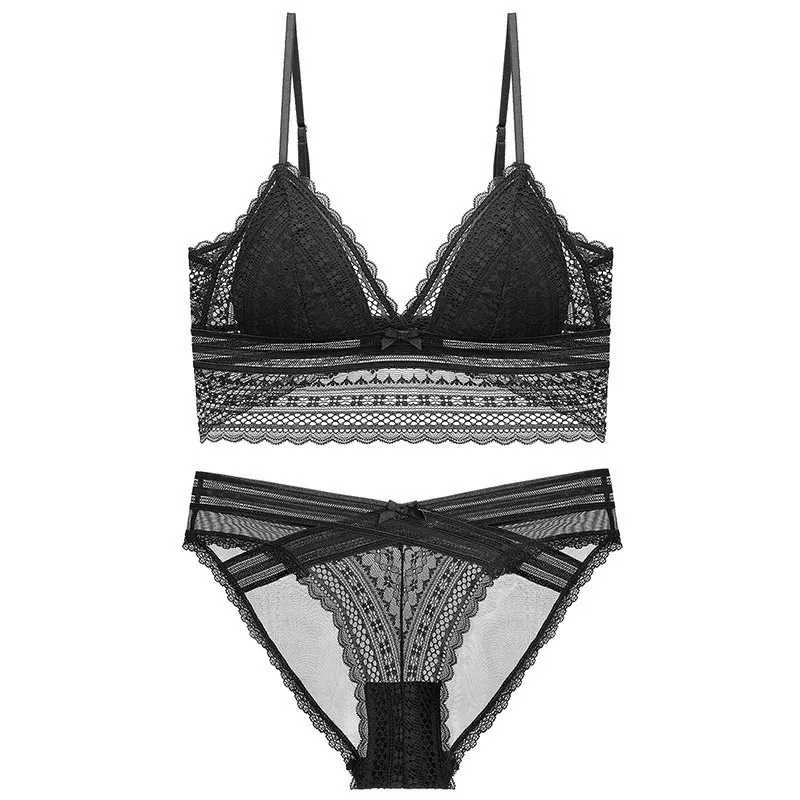 French Sexy Ultra-thin Triangular Cup Lingerie Without Steel Ring Women's U-shaped Lace Beauty Back Female Sweet Underwear Daily