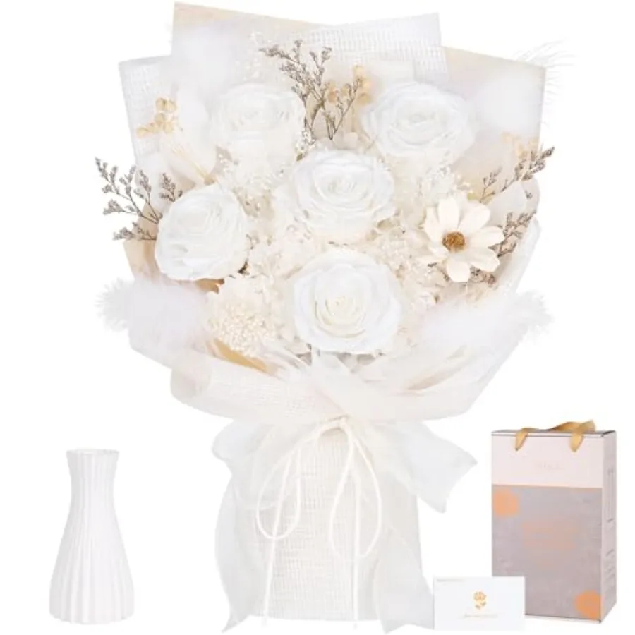 Preserved Bouquet of Flowers - 5 Roses and Flowers for Delivery, Real Forever Flower, Eternal Roses Bouquet, Mothers Day Gifts
