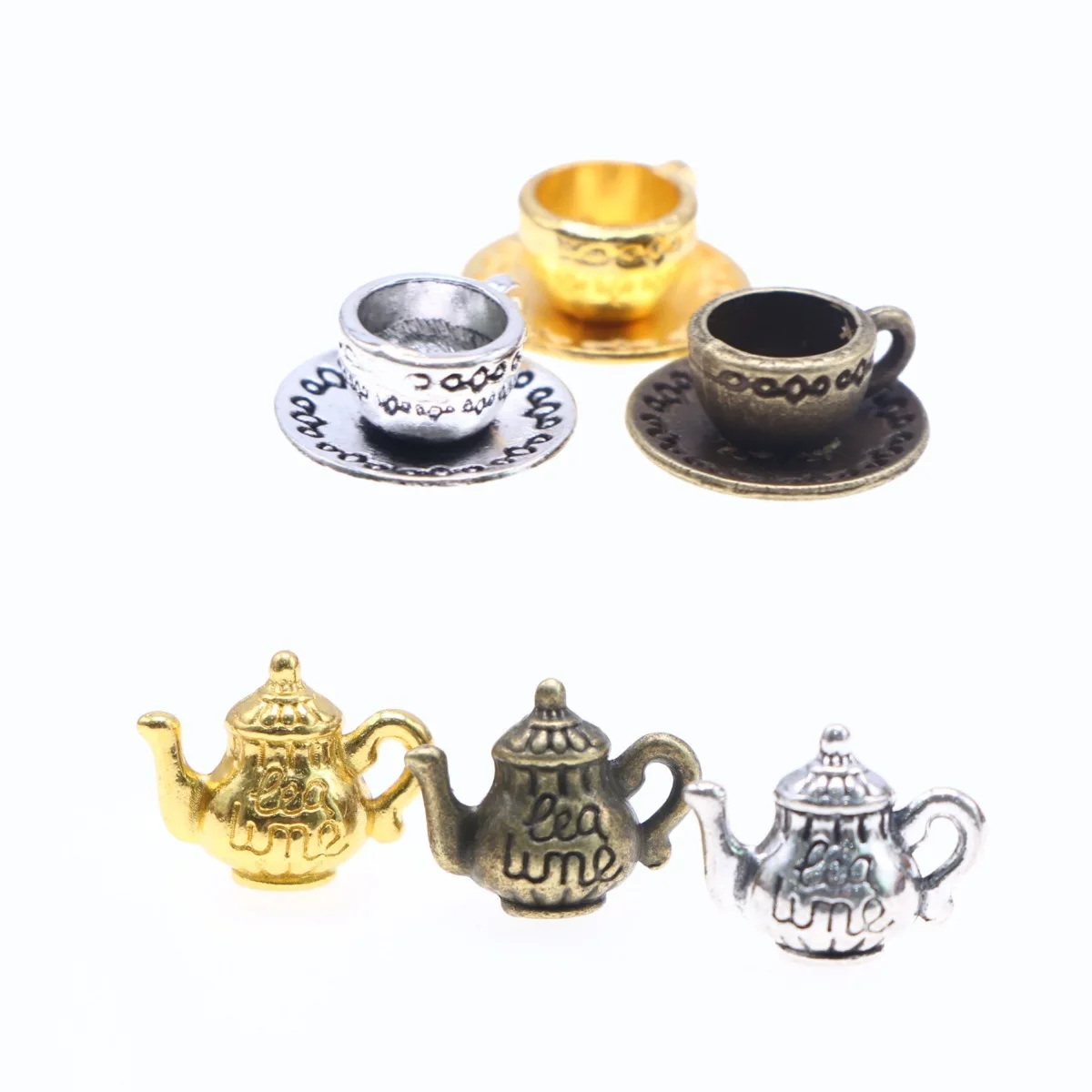 3Pcs/Set Doll House Mini Metal Tea Cup And Teapot Set Miniature Food Play Scene Simulation Coffee Cup Ob11 Retro Decor Model