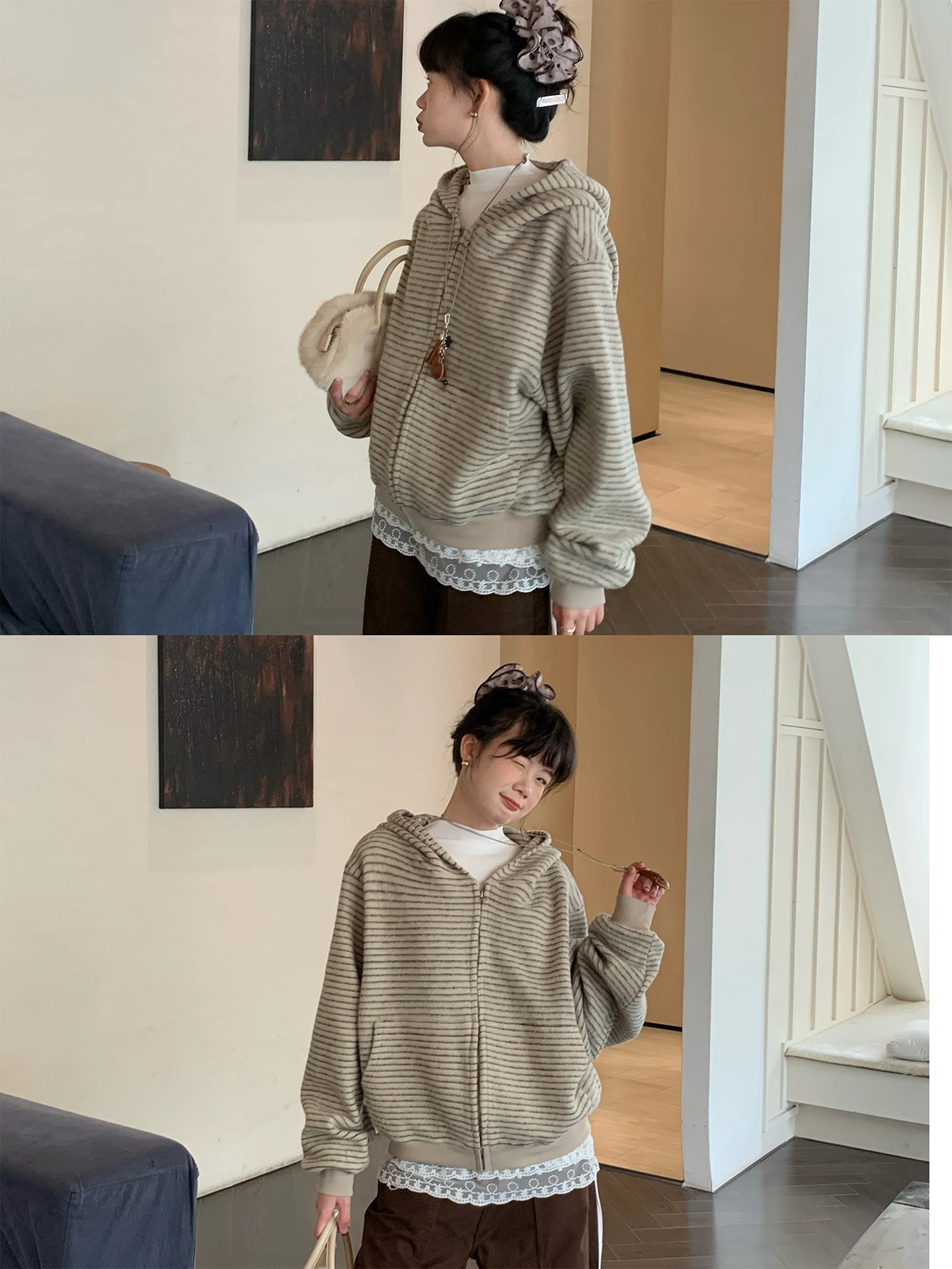 

FAN Oaeal полосатая толстовка с капюшоном Jaet, женская свободная повседневная модная модная осенне-зимняя новинка, женская одежда