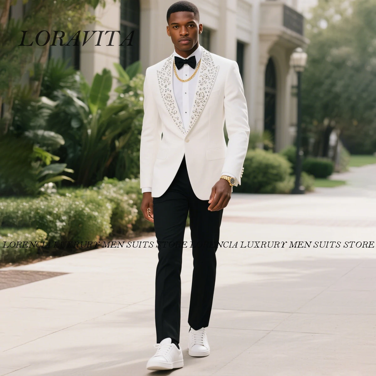 

Customized Glitter Diamond Single Breasted Ornament Men Suits 2 Pieces Sets Groom Prom Blazers Tuxedo Wedding trajes para hombre