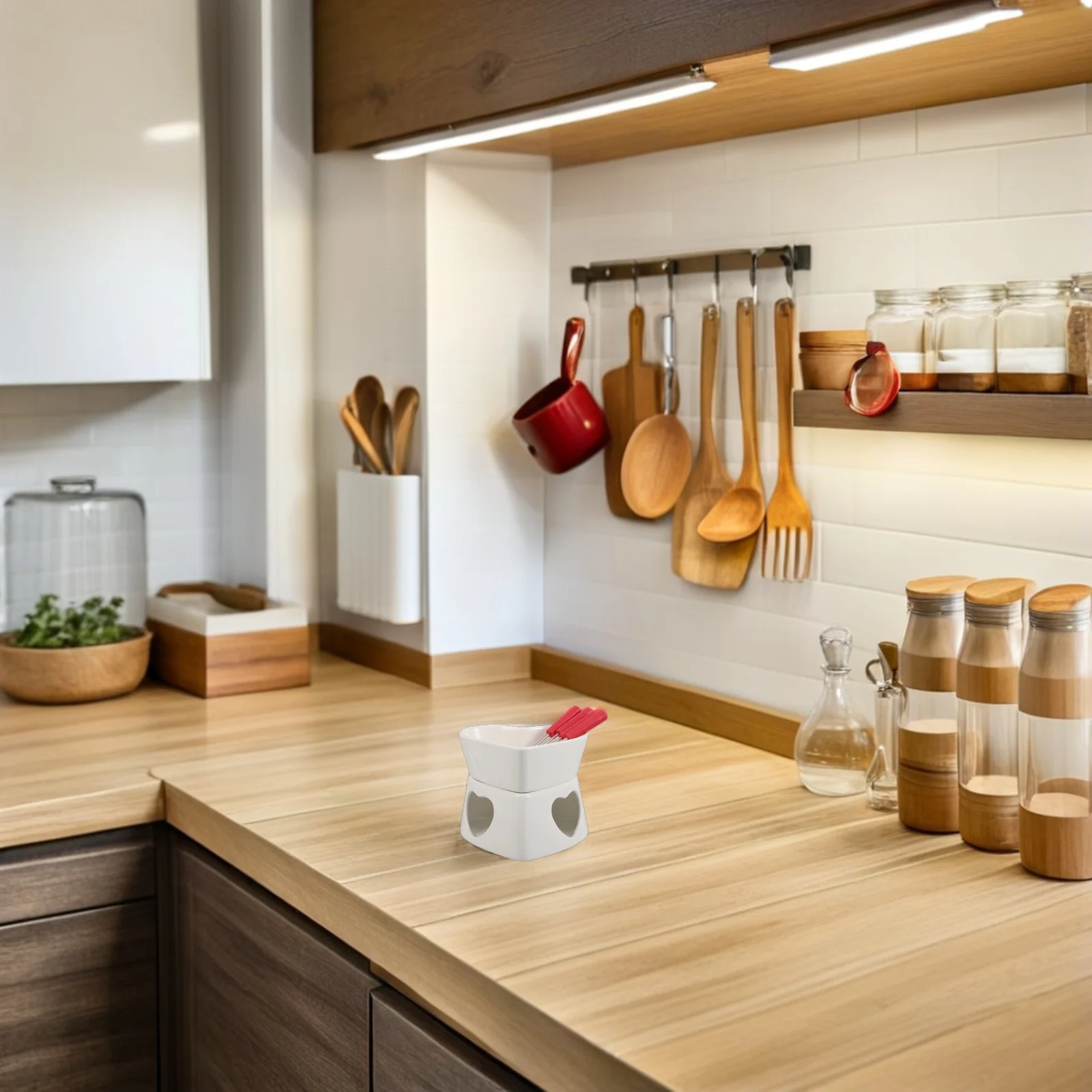 

1Set Ceramic Chocolate Fondue Pot Heart Shaped Compact Butter Warmer Cheese Melting Ramekin Hot Pot Heating Bowl Cup for Crab