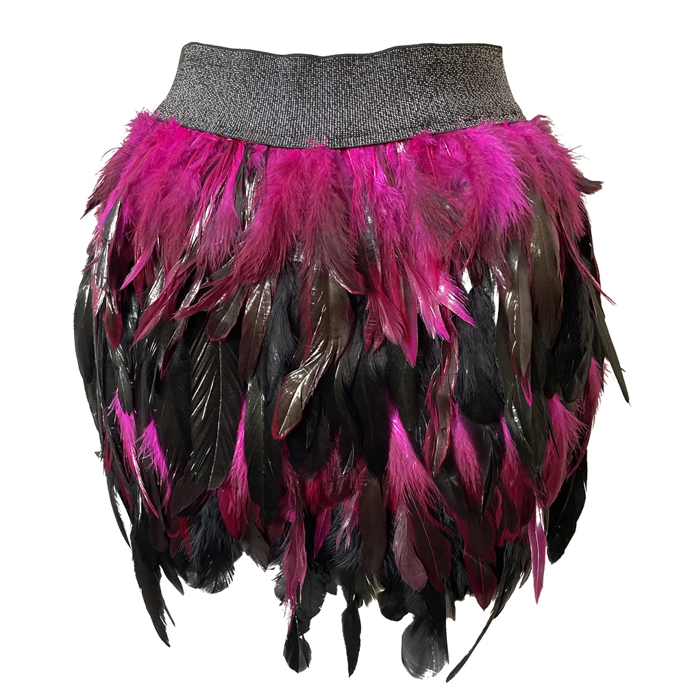 Women Feather Skirt Mini Length Fully Double Layer Fabric Lined Feather Skirt Party Event Plumage Office Lady Skirt