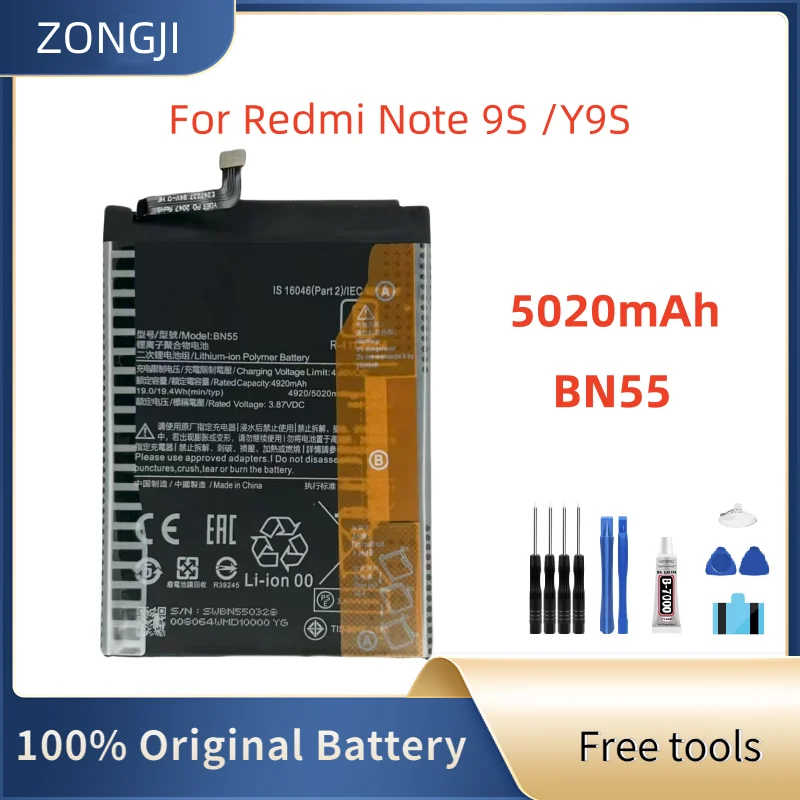 

New Battery 5020mAh BN55 For Redmi Note 9S /Y9S High Quality Phone Replacement Batteries+Free Tools