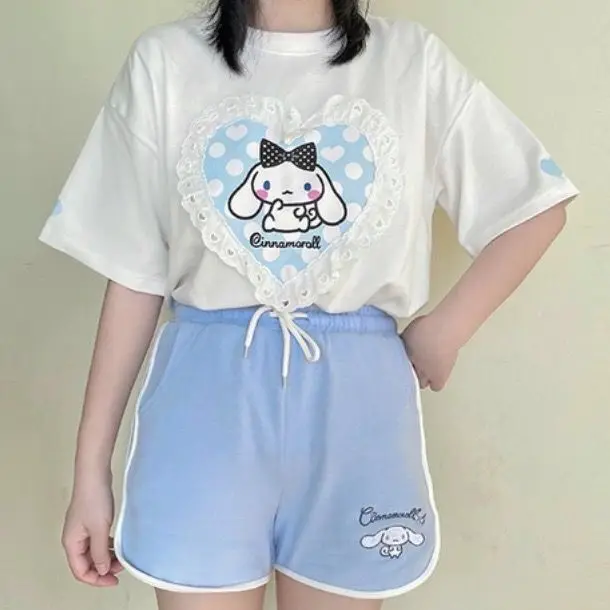 Sanrio Kuromi سراويل غير رسمية بلدي ميلودي سينامورول السراويل النسائية Kawaii لينة عرق مريحة حزام الخصر الملابس الرياضية