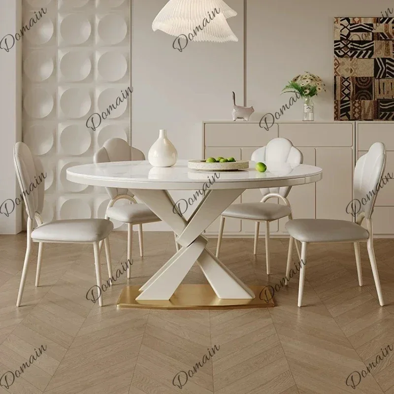 XM Light Luxury Folding Dining Tables Kitcjen Pliante Modern Simple Household Round Dining Table Set Of 6 Chairs Home Furniture