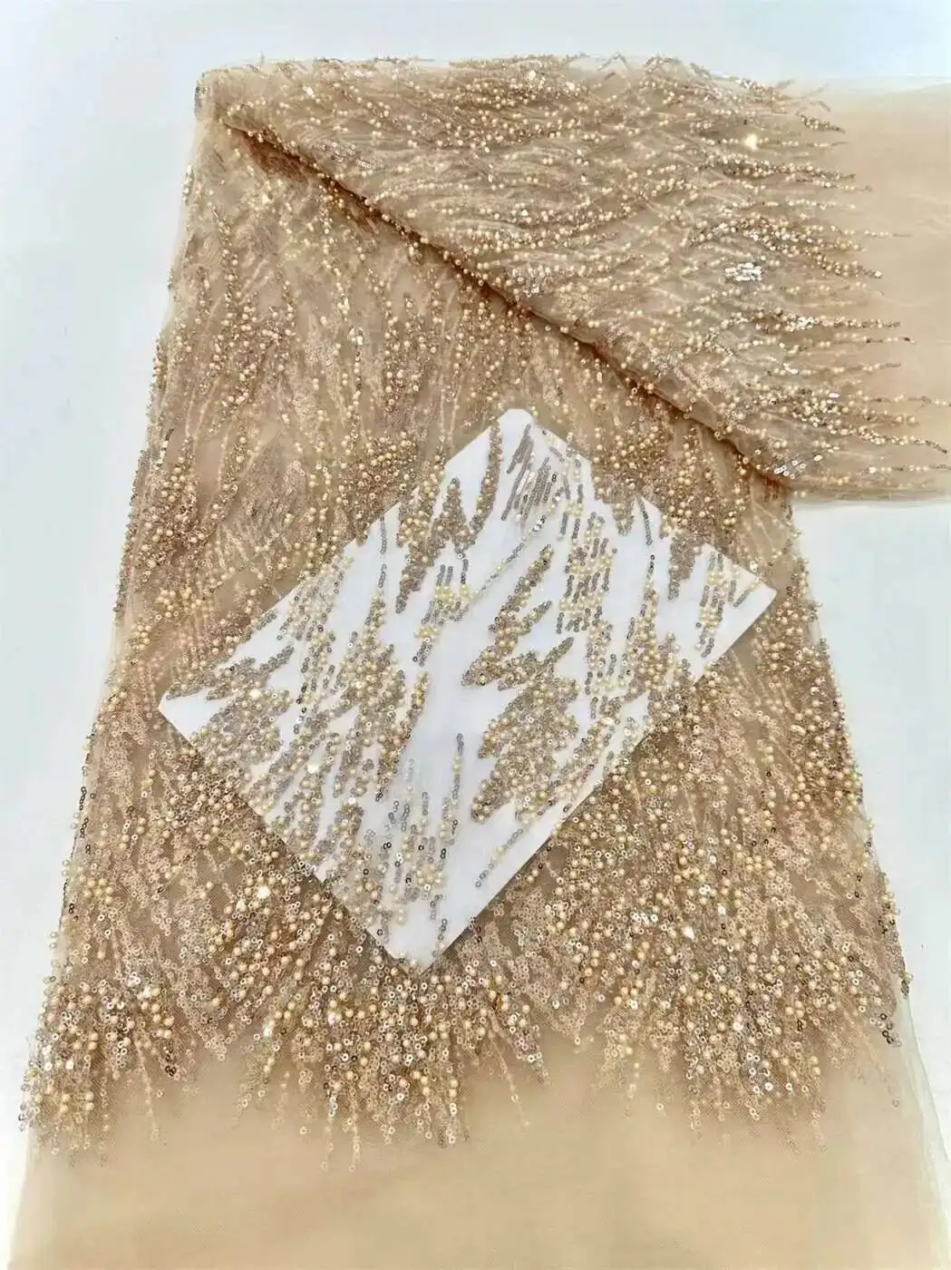 

2025 High Quality New Arrival Beads African Handmade Beaded Lace Fabric Nigerian Sequins Beads Lace Fabric Women Wedding Dress
