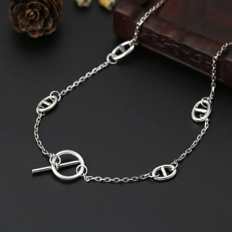 sterling silver personality men\'s and women\'s necklaces simple and cool wind Japanese style men\'s bracelet all-match thin chain