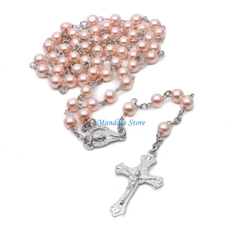 U2JC 6mm Pearl Rosary Necklaces Bead Hangable Pendant Charm