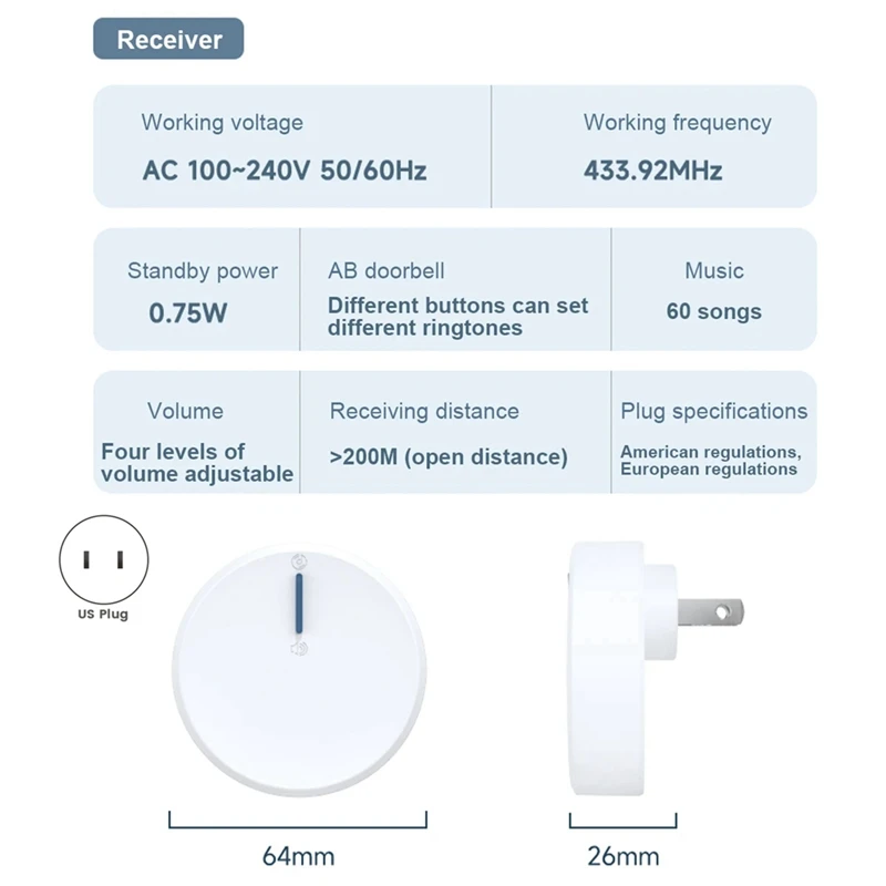 أفضل جرس باب لاسلكي جديد ذاتي التشغيل مقاوم للماء ترحيب المنزل جرس الباب الذكي 38 نغمة 150 متر عن بعد لكبار السن