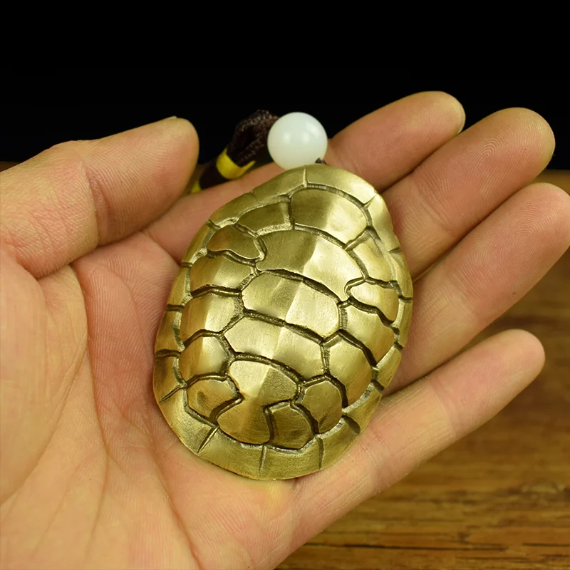 Solid Copper Wealth Attracting Turtle Shell Ornament - Feng Shui Decorative Portable Handheld Gift for Men