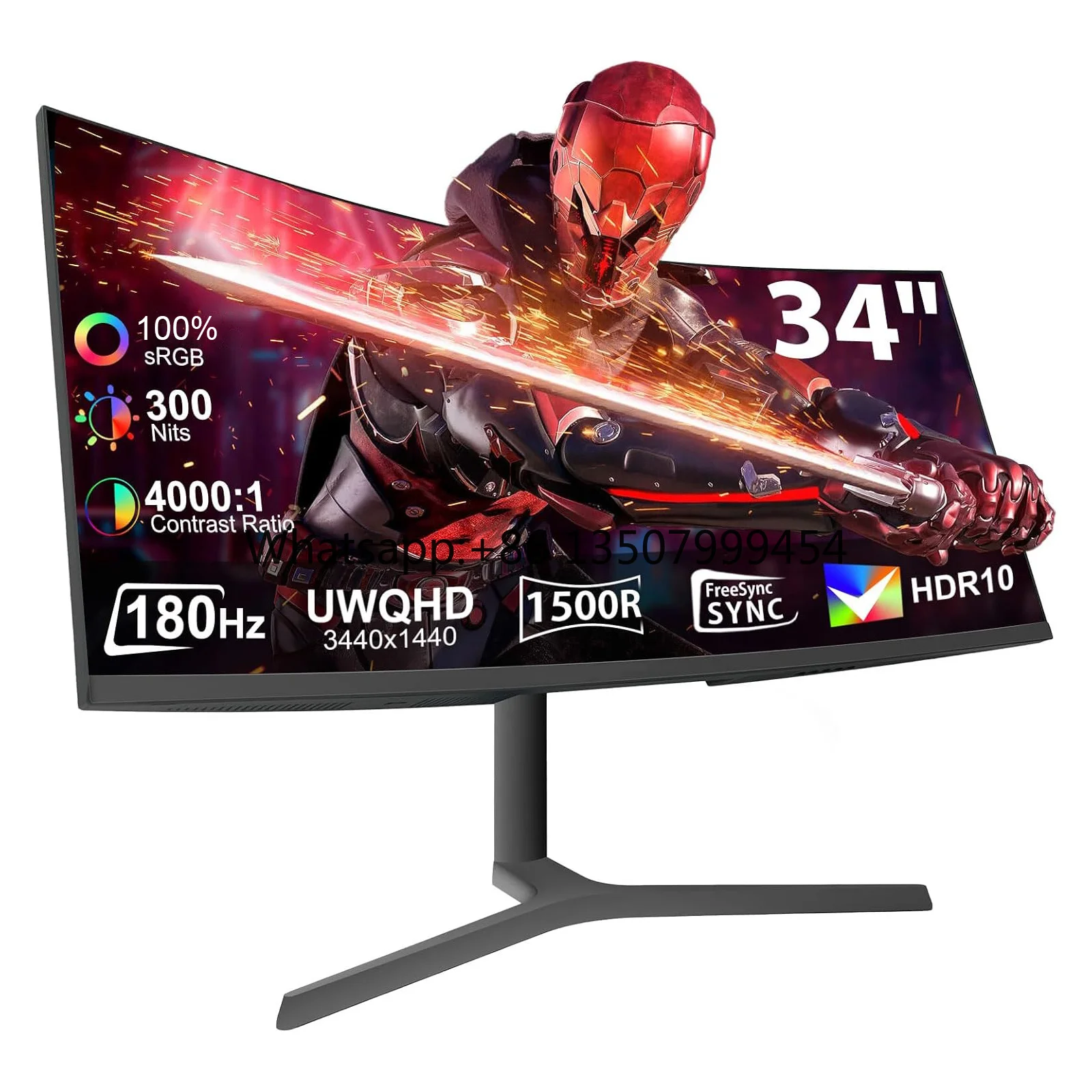 High Quality 4K HDR 21:9 34 Inch Curved LED Gaming Monitor with 180Hz Refresh Rate DP Interface Black Color New