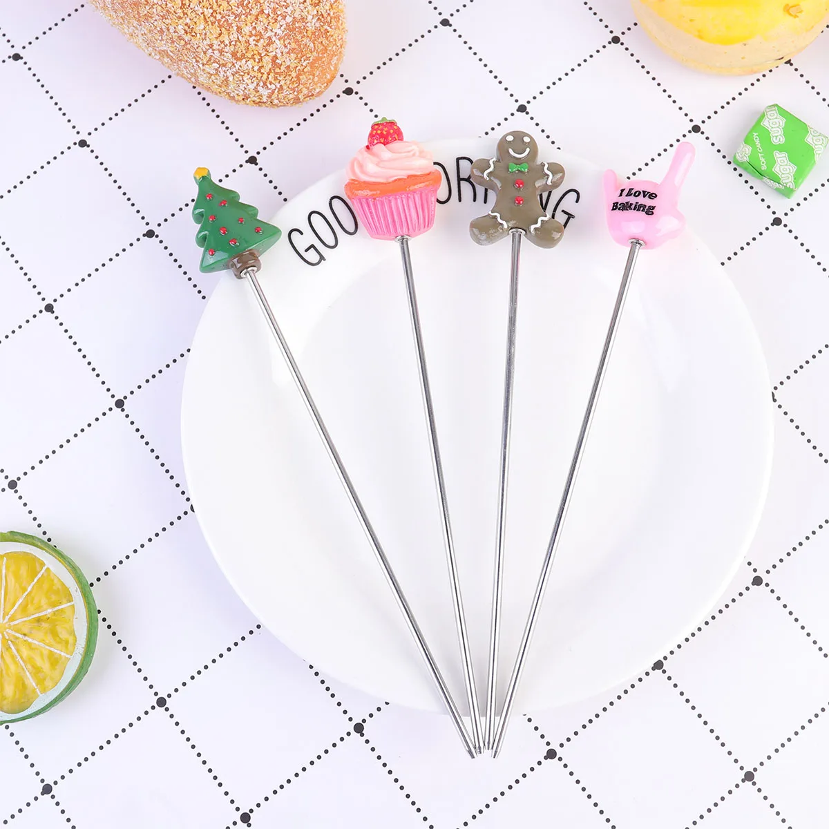 

4pcs Cake Test Pin Stainless Steel Baking Tester Christmas Tree Needle Food Grade Hygienic Practical Easy Clean Kitchen Tool
