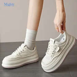 2024 Leather Small White Women Flat Shoes Thick-soled Increase New Light Soft Soled Sports Students Casual Single Sneakers