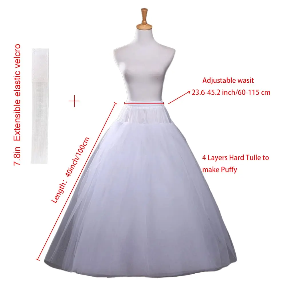 Jupon Crinoline de Grande Taille pour Femme, Longueur au Sol, Sans Cerceau, Long, Sous-Jupe, Bouffante, pour Robe de Mariée