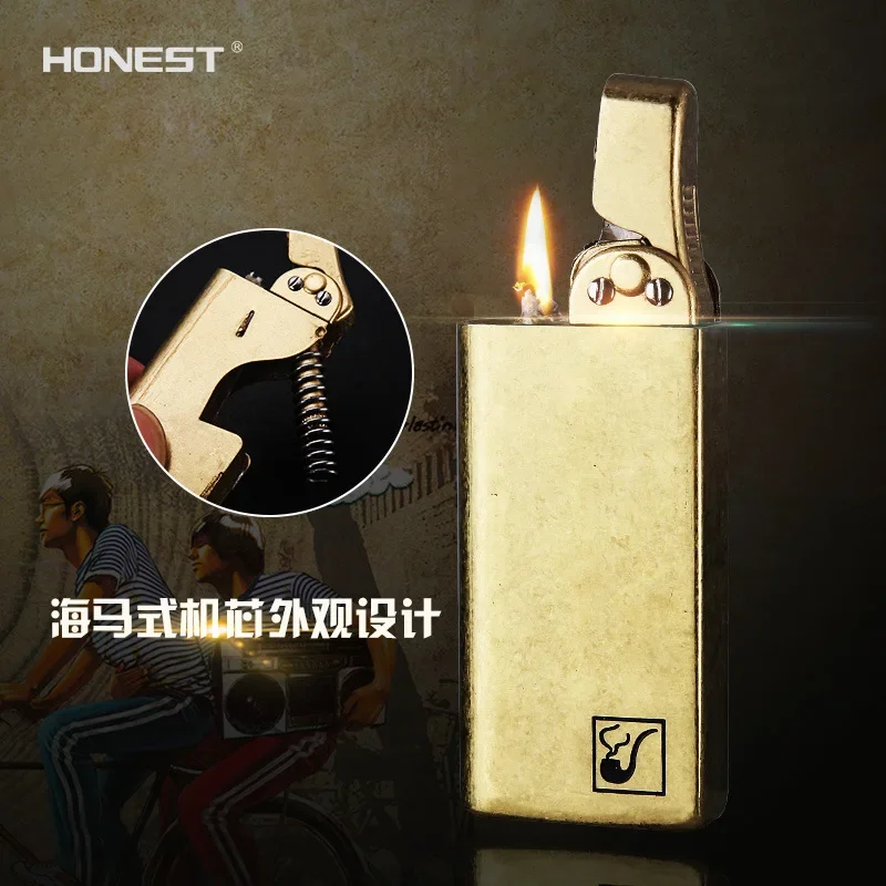 

High-end Slip-back Retro Brass come on Lighter Unique Shape Design Light Luxury Gift Lighter Successful Men's Cigarette Lighter