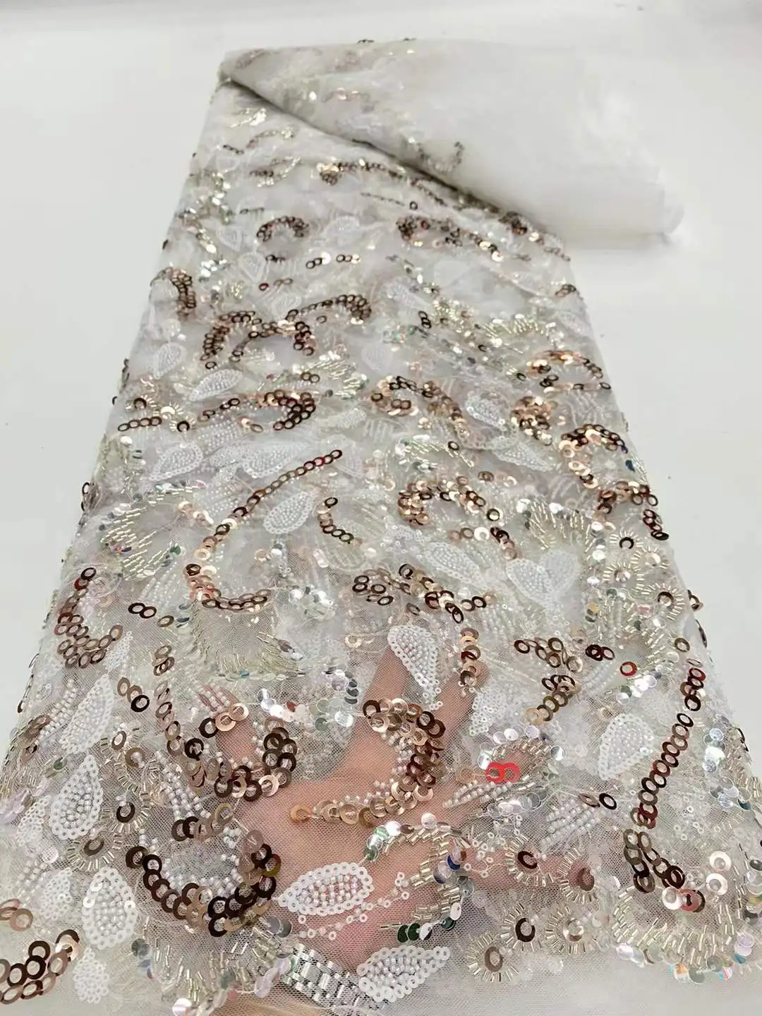

Luxury African Sequins Beaded Lace Fabric 2025 High Quality Groom Nigerian Wedding Bridal Embroidery French Tulle Sewing DP
