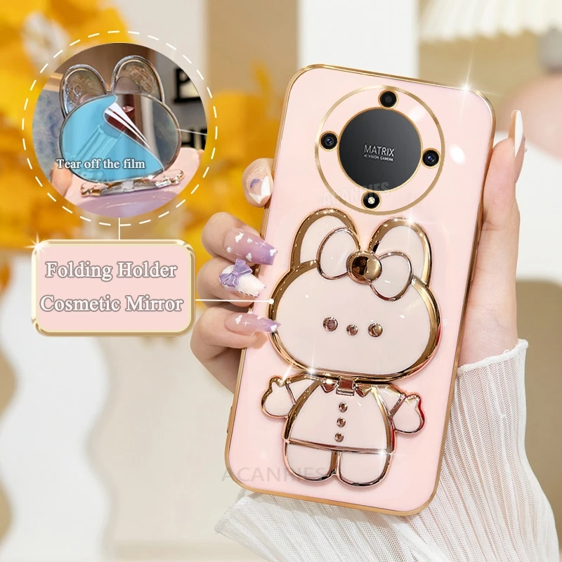 Luxury Plating Mirror Holder Case For Honor Magic 5 6 Magic5 Lite Silicone X9 X9a 5g X9b X7a 50 70 90 Pro Stand Cover Magic6lite