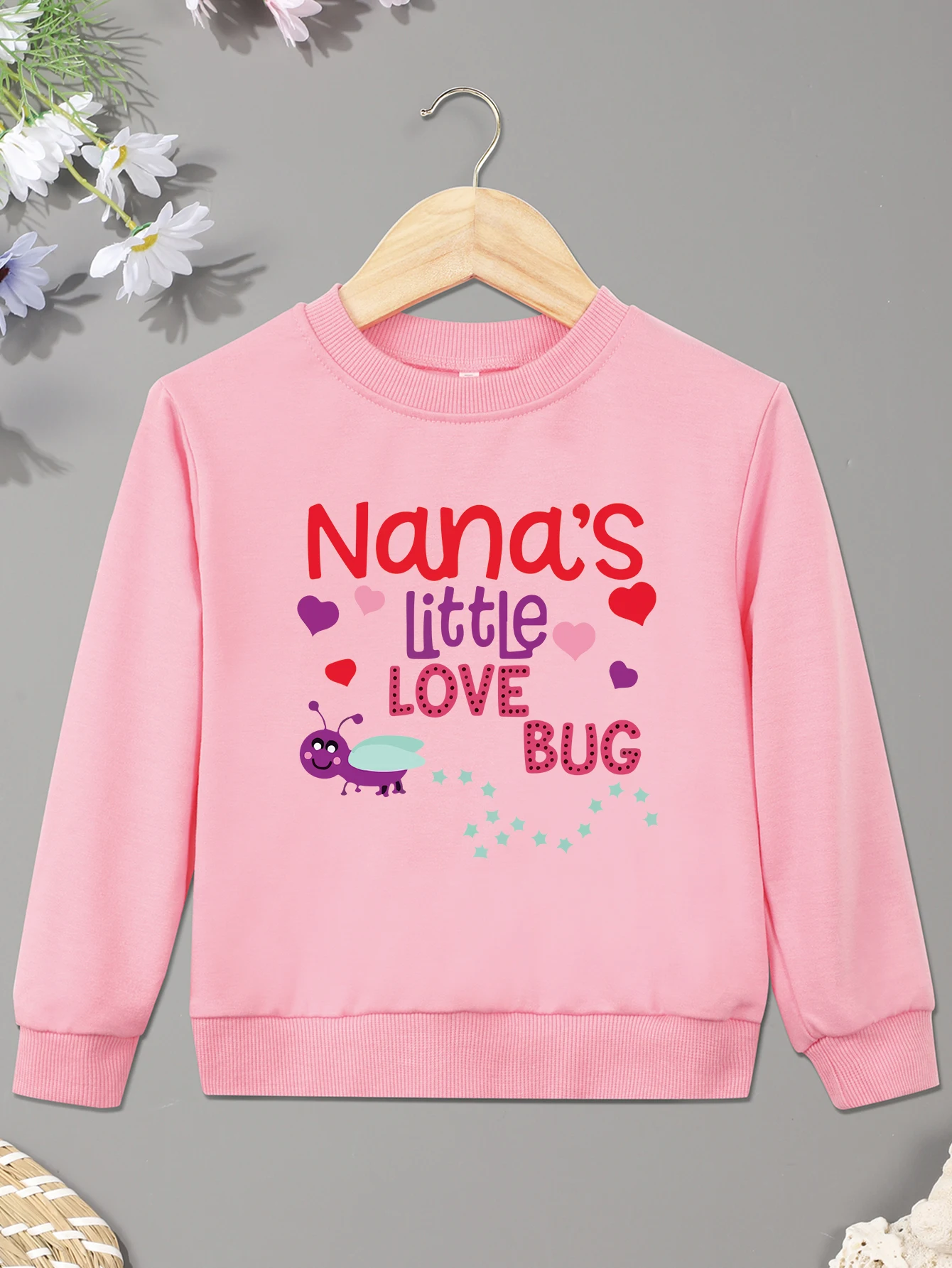 Casual Flying Insects NANA'S LITTLE LOVE BUG Print Baby Girl Boy Pullover Kid Sweatshirt