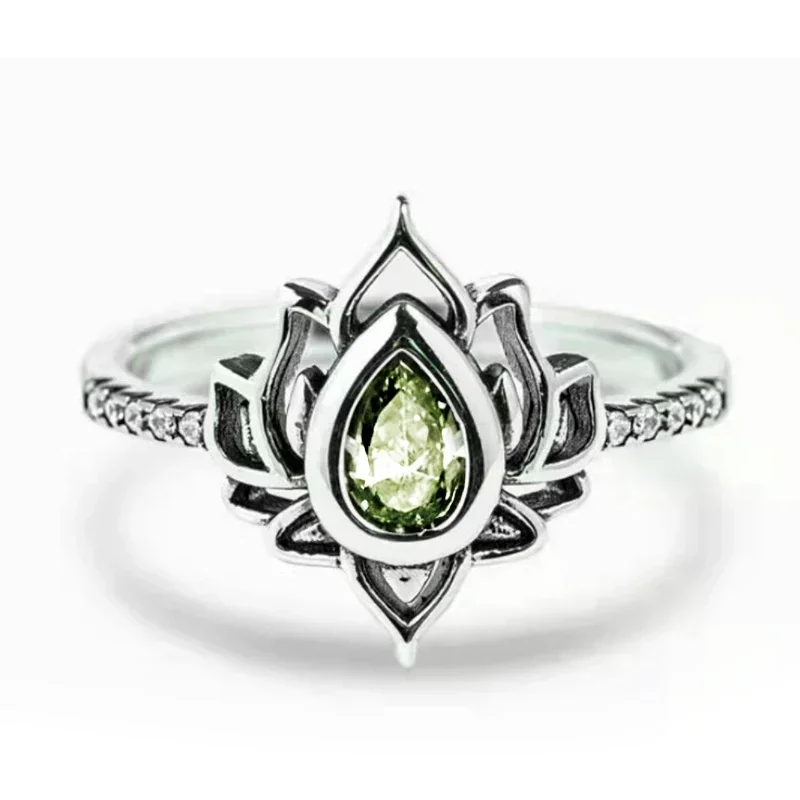 Aesthetic Lotus Flower Rings with Water Drop CZ Exquisite Women Finger-rings Fancy Anniversary Gift New Trendy Jewelry