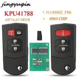 jingyuqin KPU41788 3/4 Buttons Flip Remote Car Key 313.8MHz FSK For Mazda 6 2006 2007 2008 4D63 Chip Auto Fob Contol