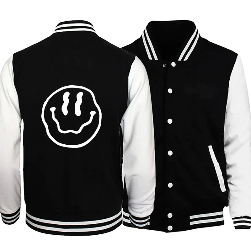 

A Twisted Happy Face Printed Coats Fashion Male Baseball Suit Single Breasted Comfortable Jacket Crewneck Pocket Neutral Tops